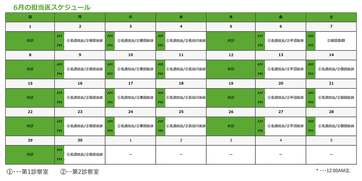 6月の担当医表